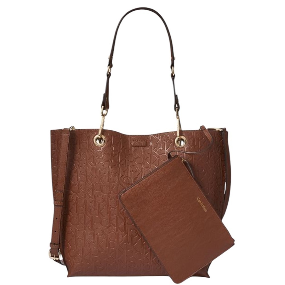 Calvin Klein Sonoma Reversible Brown Large Tote Bag with Pouch New w/o Tag